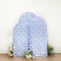 3 WHITE BLUE Chinoiserie Floral Satin Round Top Backdrop STAND COVERS Set Party