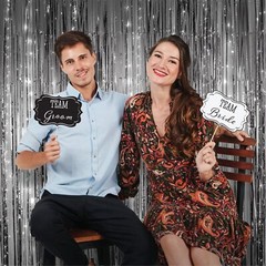 Wedding Photo Booth Props – 41-pc Wedding Props with 8 x 10-Inch Sign, 45 Glu…