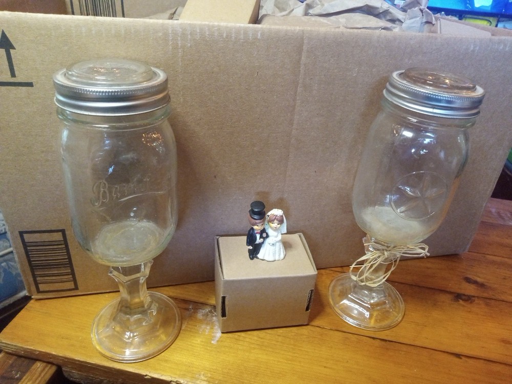 2 Qty Barnstar Canning Jar Country Wedding Glasses W Glass No# 10 Lids +Cake Top