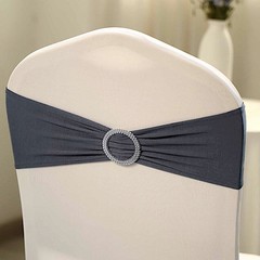 10 Charcoal Grey Spandex CHAIR SASHES with Silver Round Buckles Decorations SALE