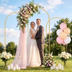 Gold Metal Wedding Arch Backdrop Stand Set 3 Balloon Frame 6FT 6.6FT 7.2FT